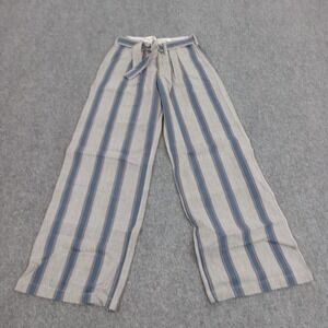 Alix‎ of Bohemia Pants Womens XS Gray Blue Striped Wide Straight Leg Belted